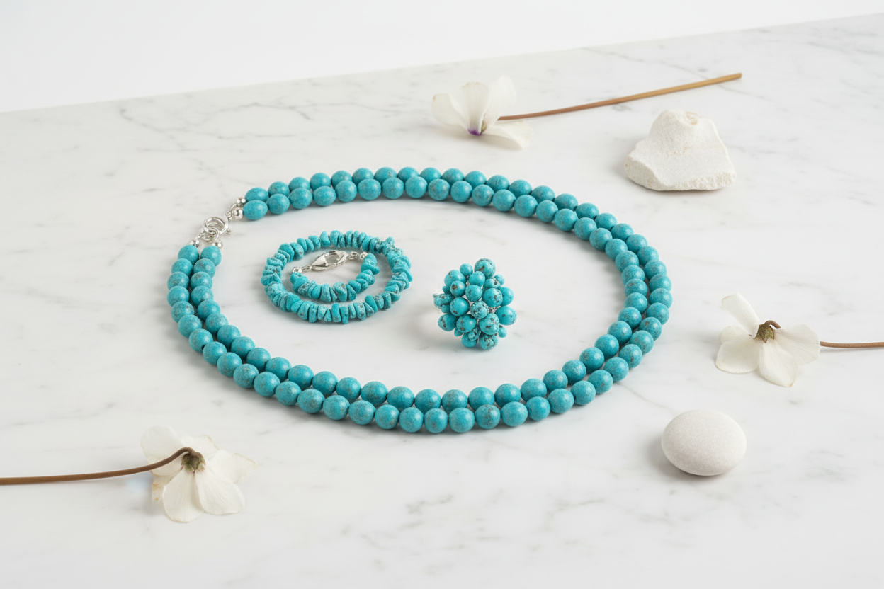 Positano Collection — Collana, Anello e Bracciale Acqua Marina