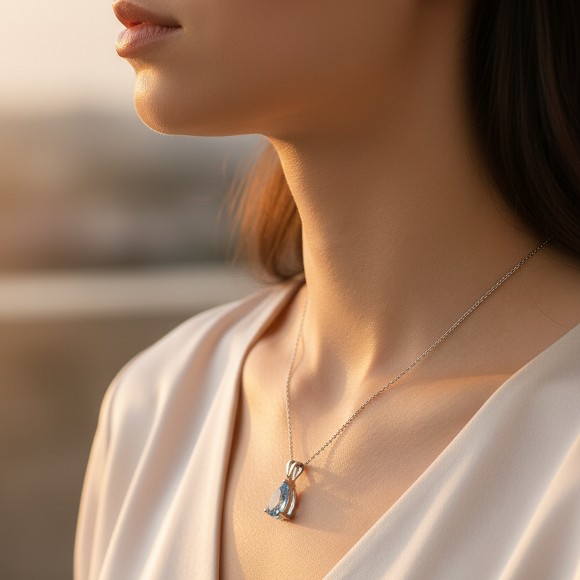 Aquamarine pendant lifestyle golden hour