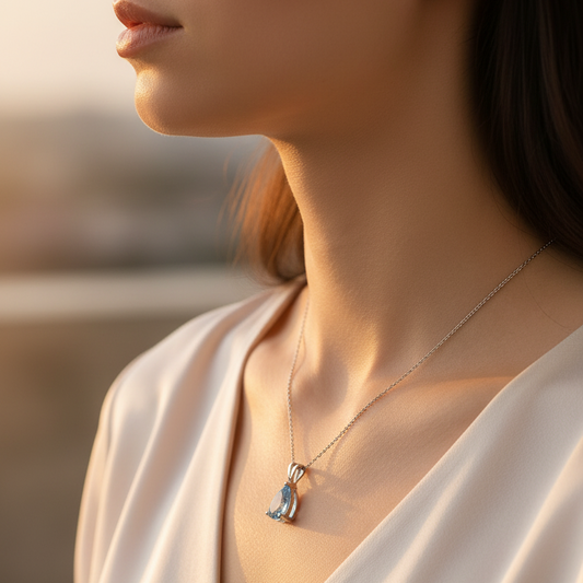 Aquamarine pendant lifestyle golden hour