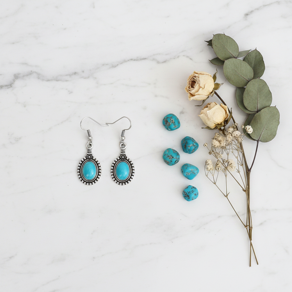 Earrings flat lay marble