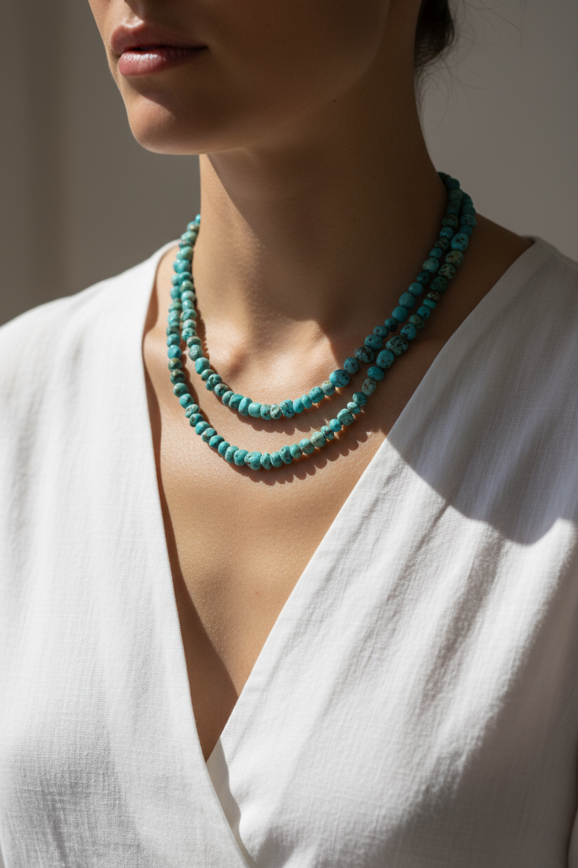 Turquoise necklace - white linen